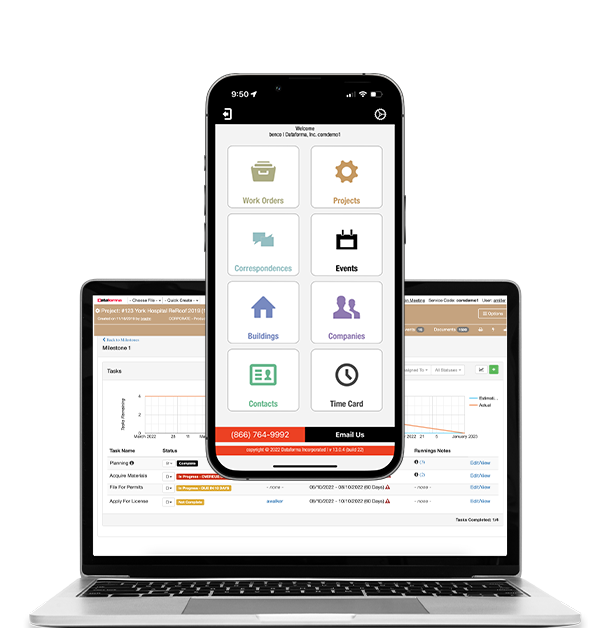 Dataforma software shown on a laptop and cell phone