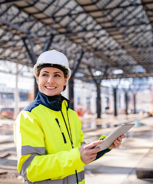 A commercial construction project coordinator at a job site