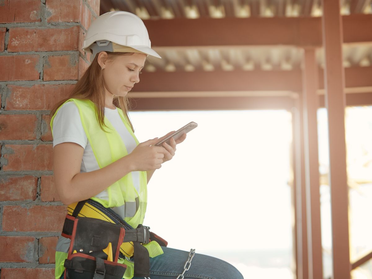 A worker using a mobile app to communicate.